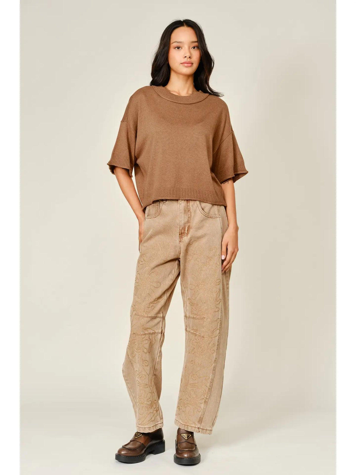 Wool Mix Round Neck Sweater (Mocha)