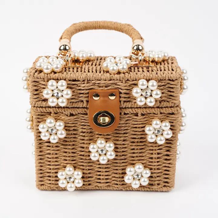 Wicker Bucket Daisy Flower Purse