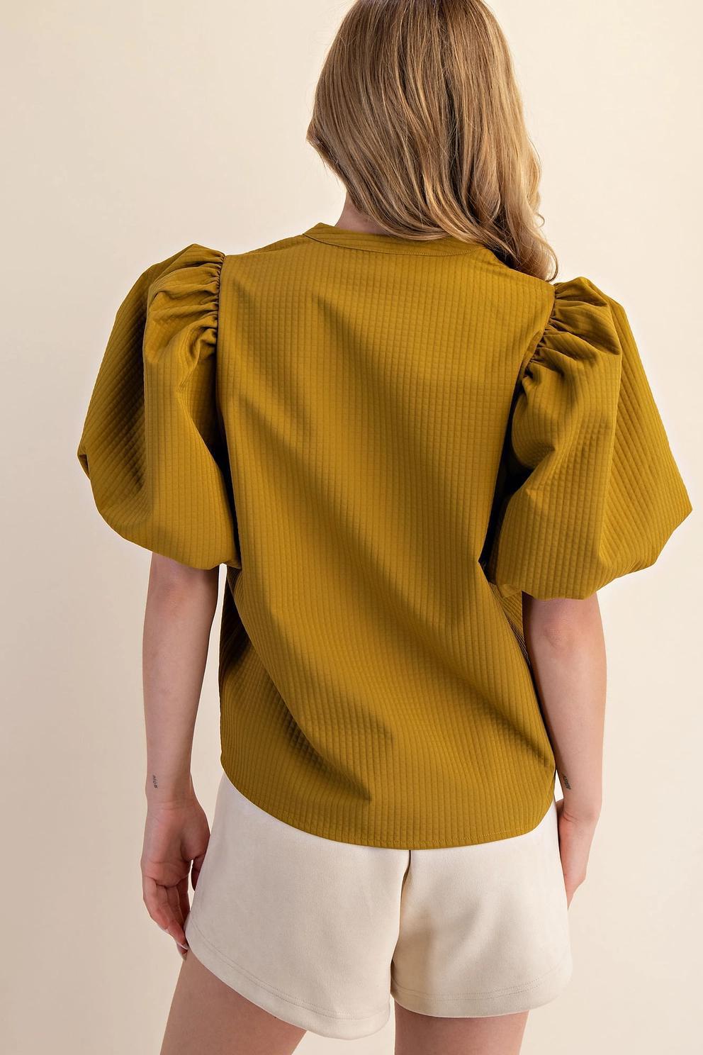 V-Neck Puff Sleeve Top (Mustard)