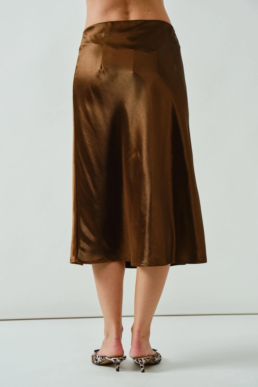 Holiday A-Line Satin Midi Skirt (Brown)