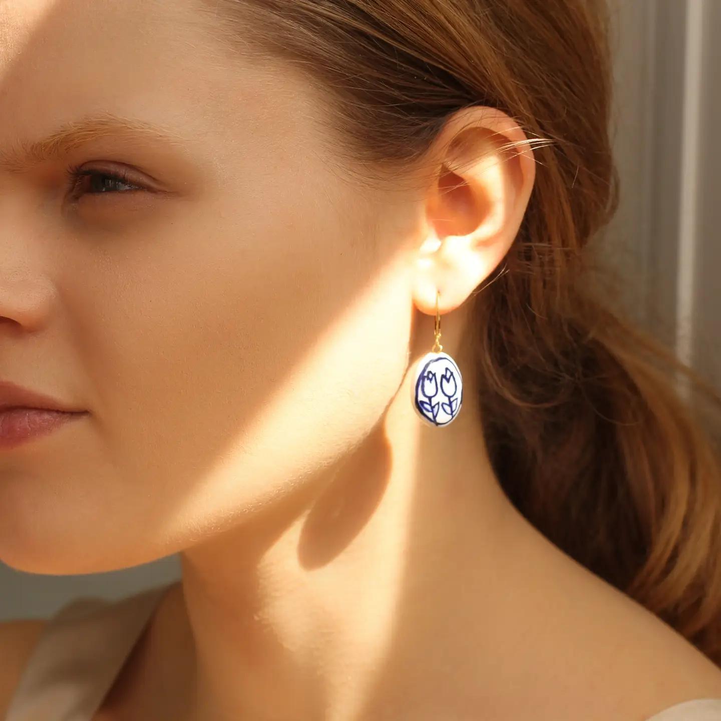 Delft Double Blue Tulip Earrings