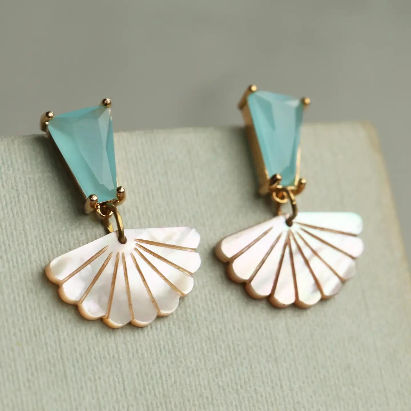 Turquoise Opal and Mother of Pearl Statement Earrings