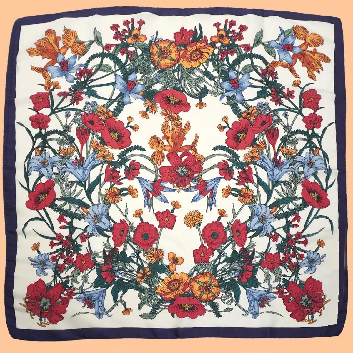 Large Floral Print Bandana Scarf- Off White