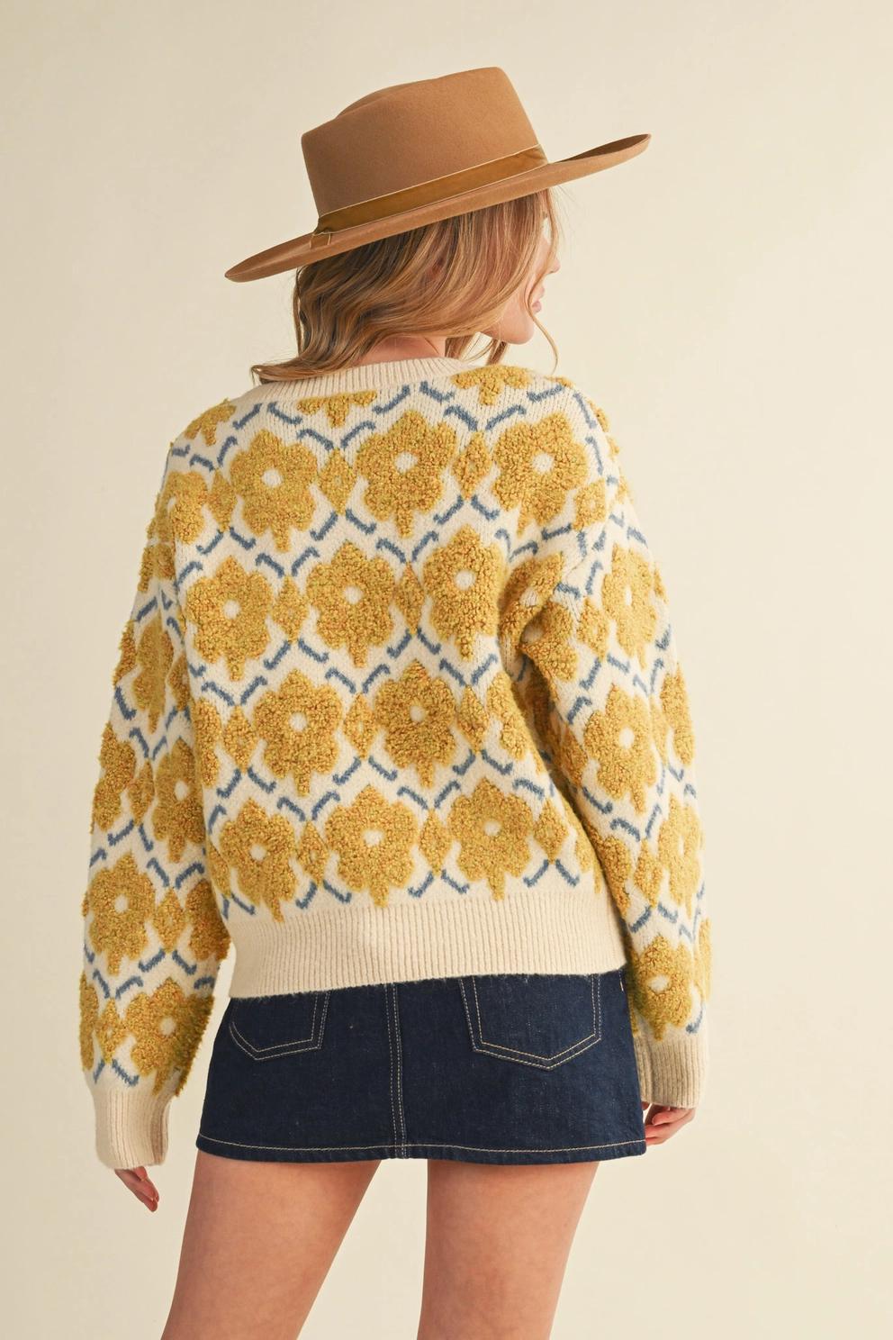 Fuzzy Texture Floral Sweater