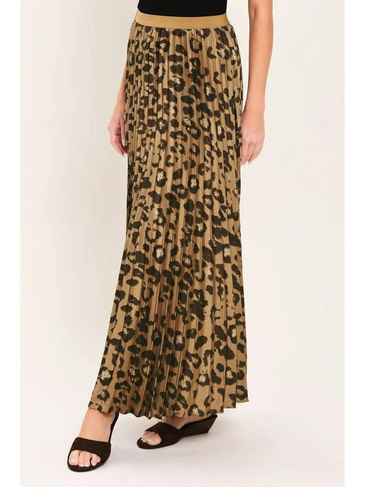 A Printed Woven Pleated Maxi Skirt