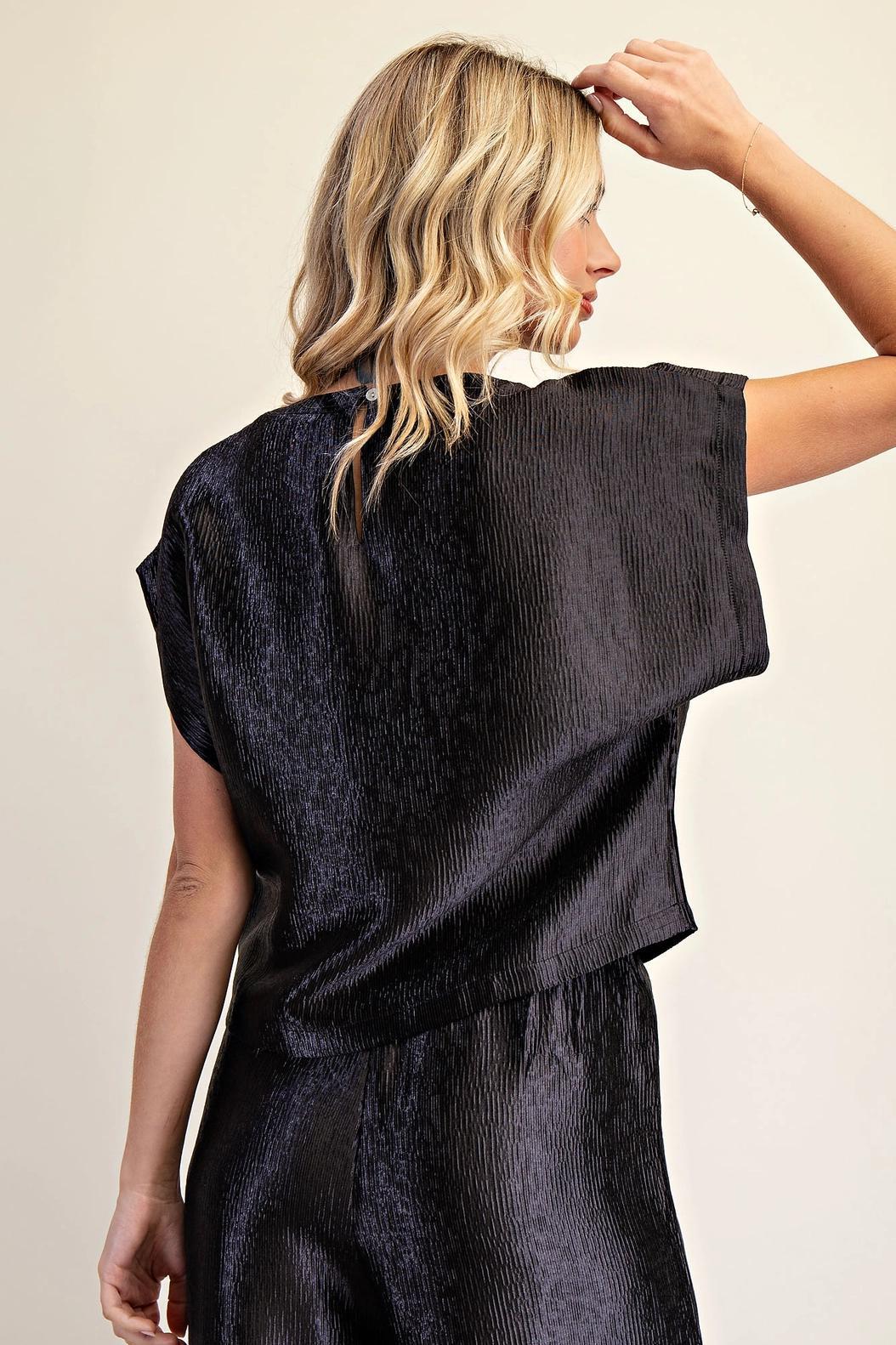 Neck Band Short Sleeve Top (Black)