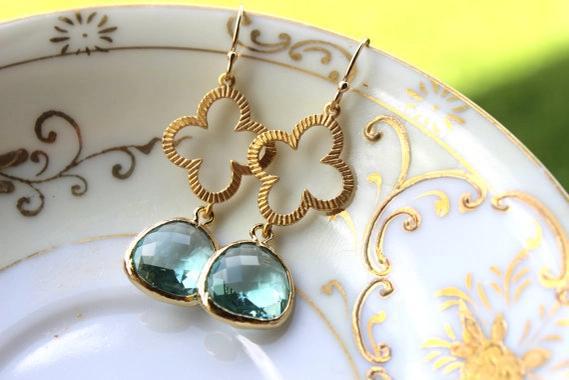 Prasiolite Green Gold Clover Quatrefoil Earrings