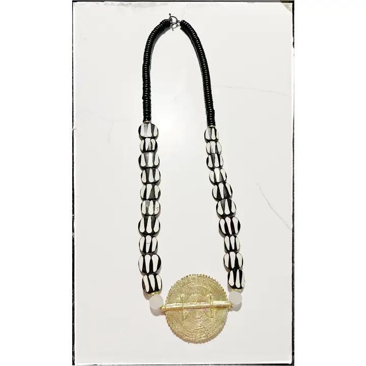 Brass Baule Pendant Necklace w/ Wood