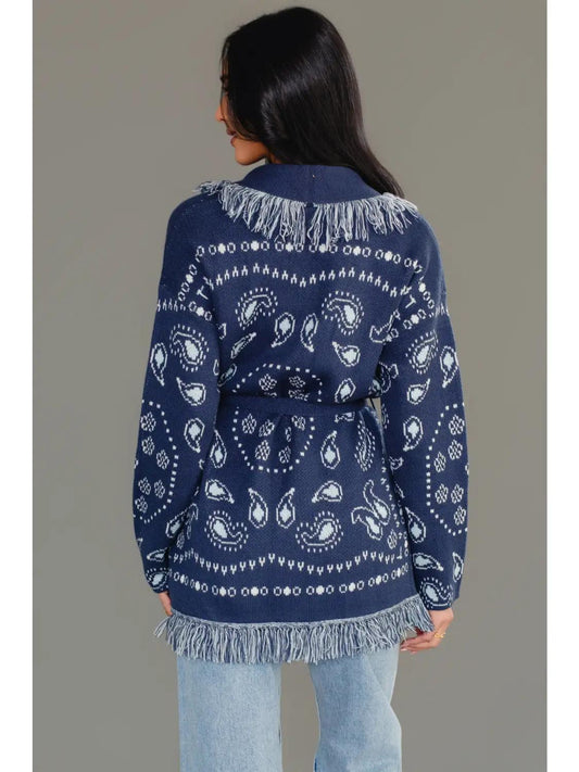 Blue Bandana Fringe Cardigan