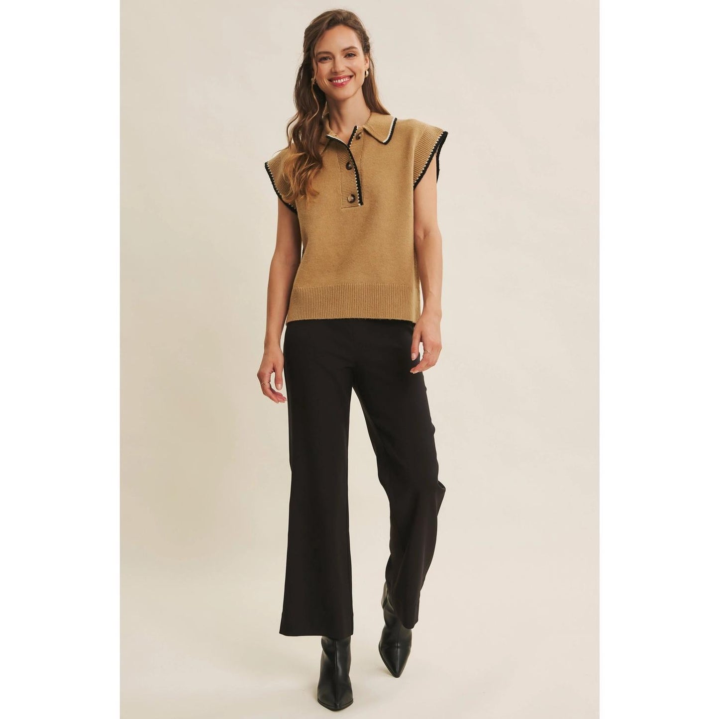 Consciously Made Modern Henley Style Sweater Vest