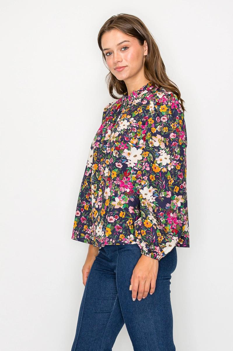 Beautiful Fall Wild Flower Print Cotton Blouse