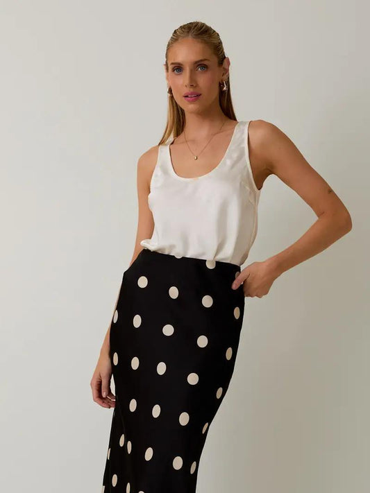 Satin Midi Skirt in Polka Dot