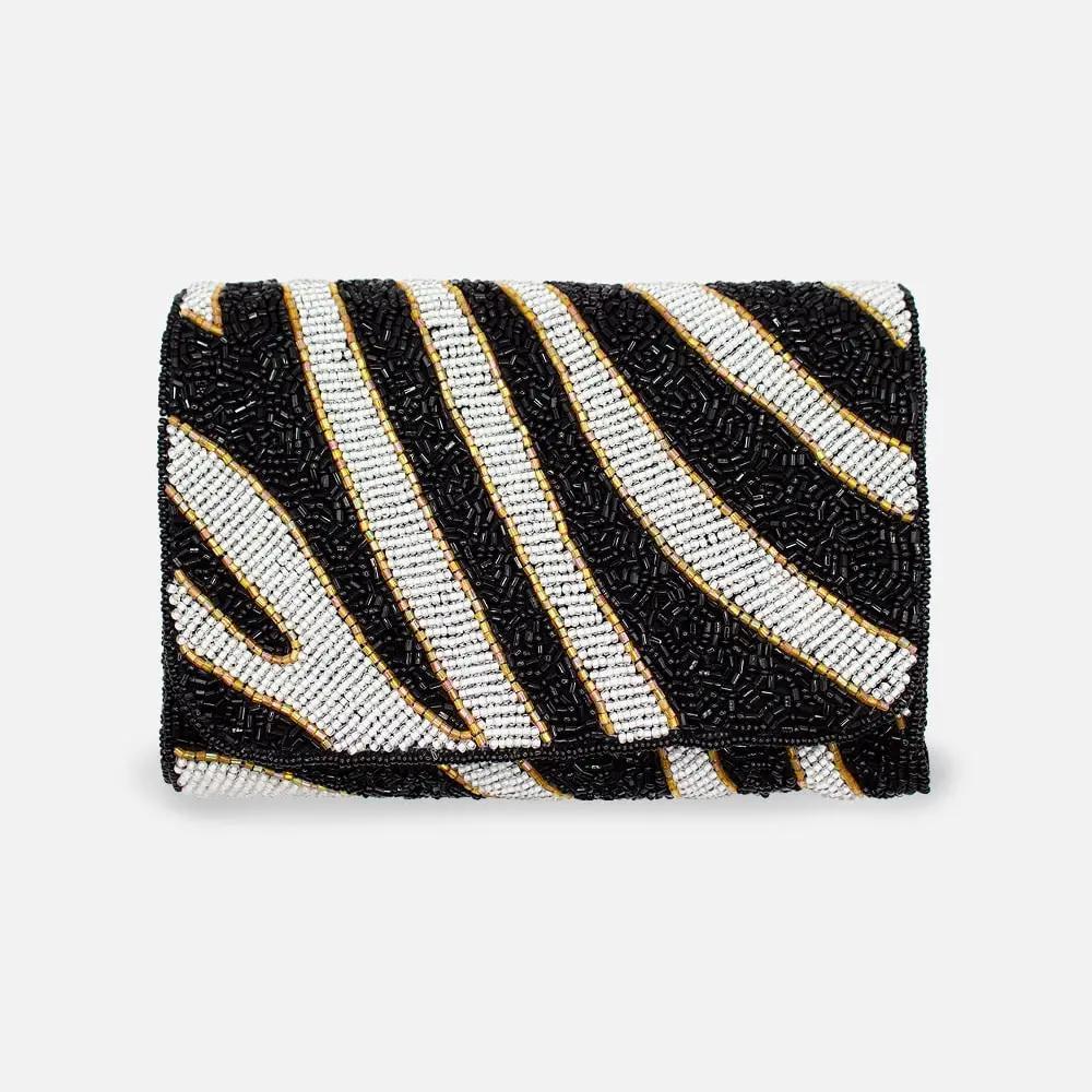 Zebra Beaded Rectangular Clutch
