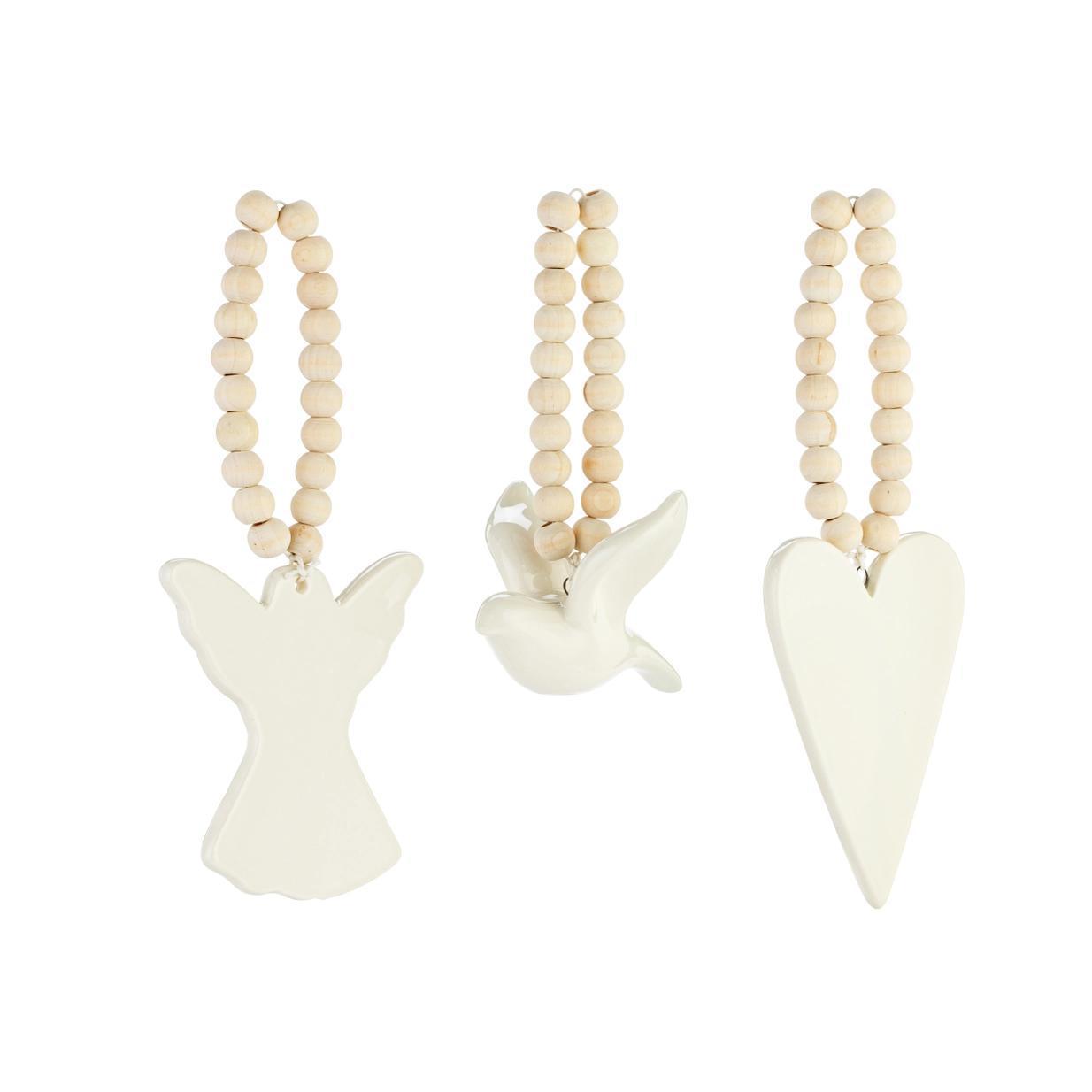 Angel Heart & Dove Hanging Ornaments - 3 Assorted