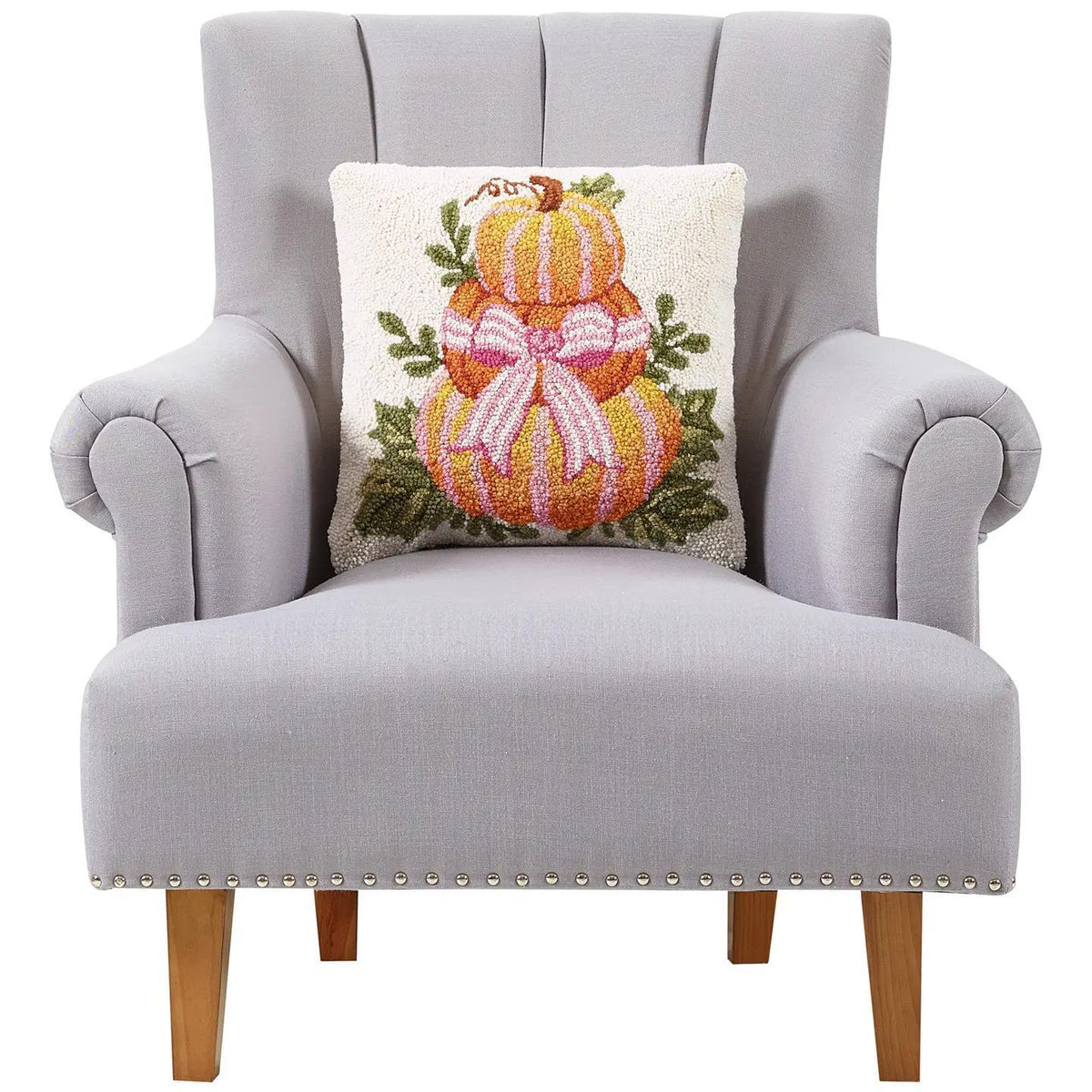 Pumpkin Stack W/Stripe Bow Hook Pillow