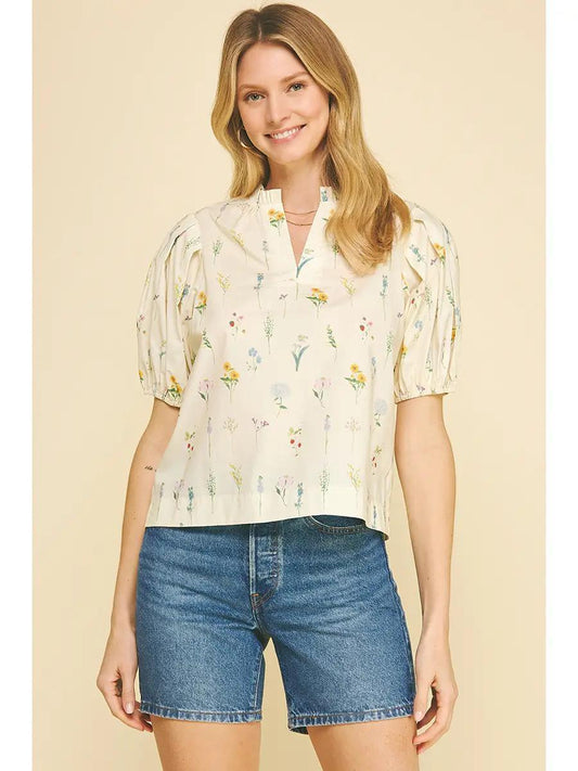 Floral Balloon Sleeve Blouse Top