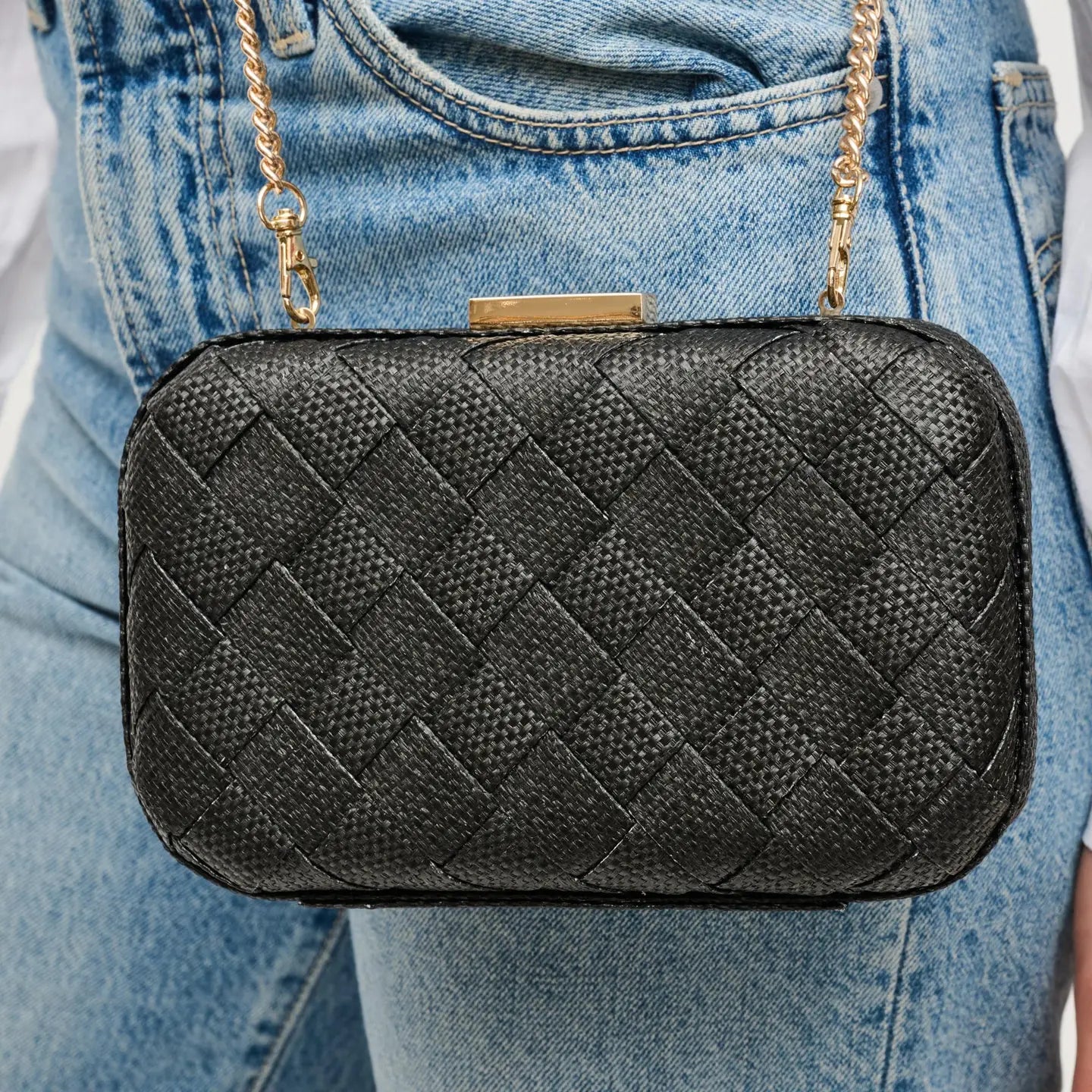 Addie Straw Clutch - Black