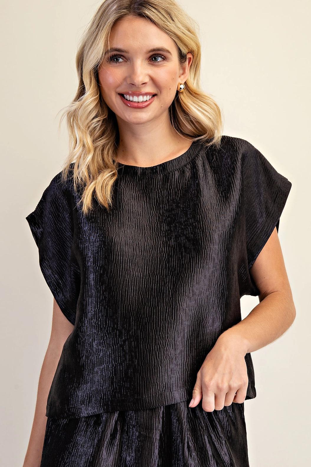 Neck Band Short Sleeve Top (Black)