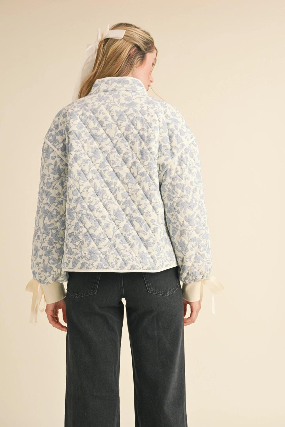 Floral Quilted Jacket with Ribbon Detail