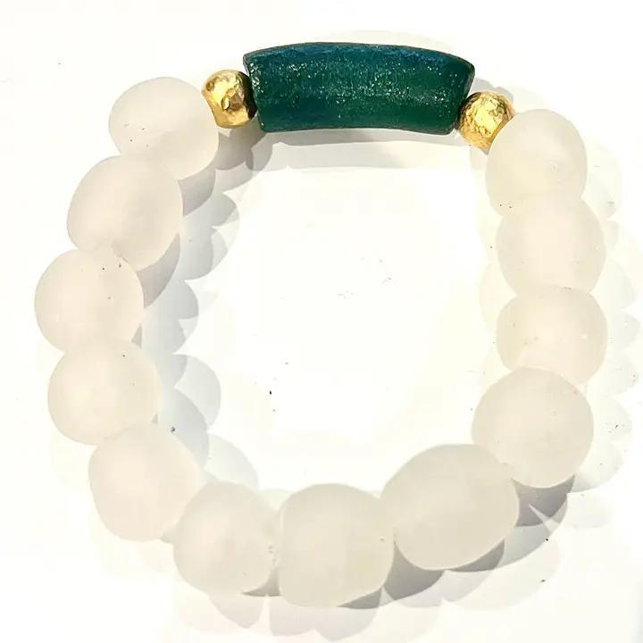 Cylinder Tube Recycled Glass Bead Stretch Bracelet