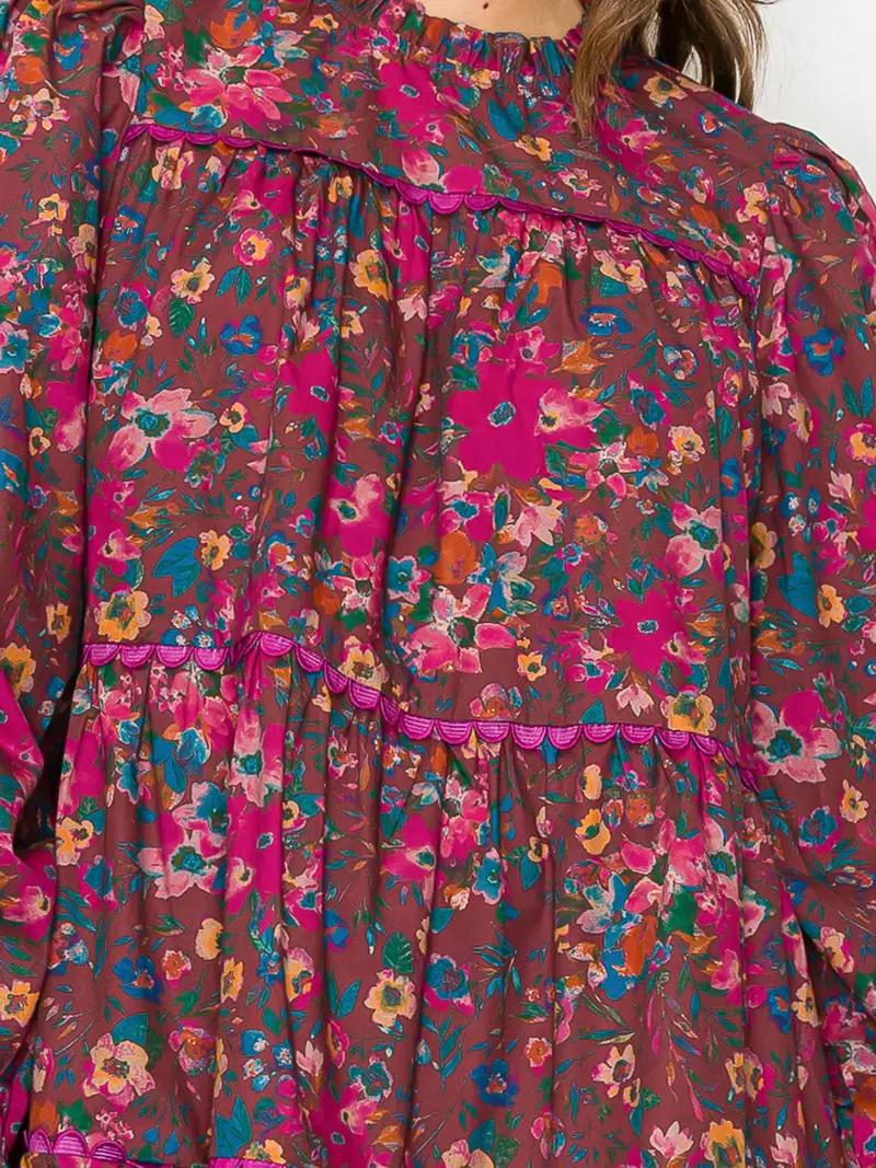 Full Bloom Wild Flower Print Cotton Mini Dress