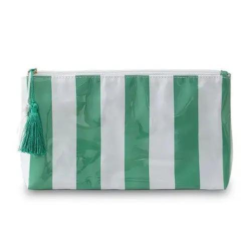 Travel Stripe Cosmetic Makeup Pouch Bag- Green white
