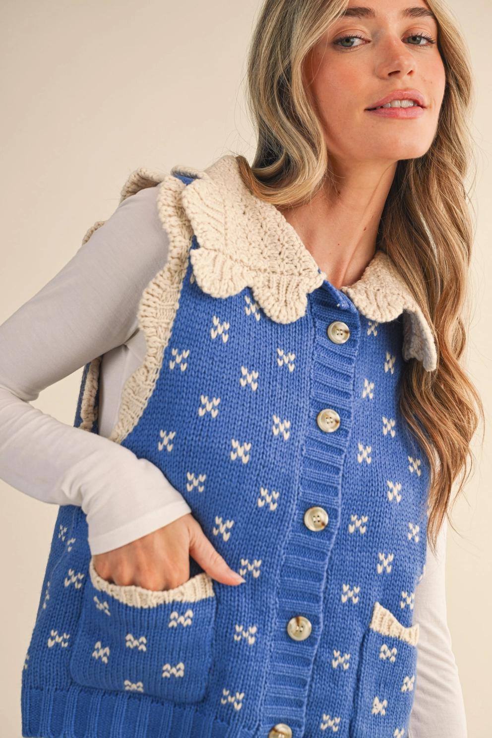Doll Collar Sweater Vest (Blue)
