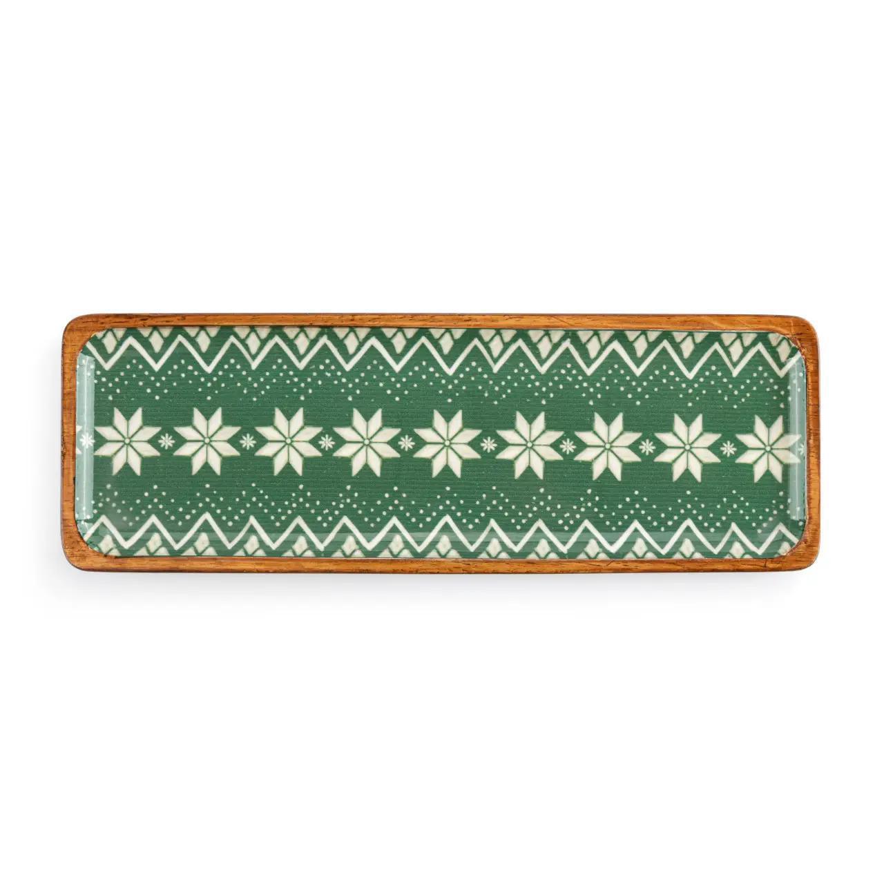 Green Scandi Knit Wood Enamel Tray