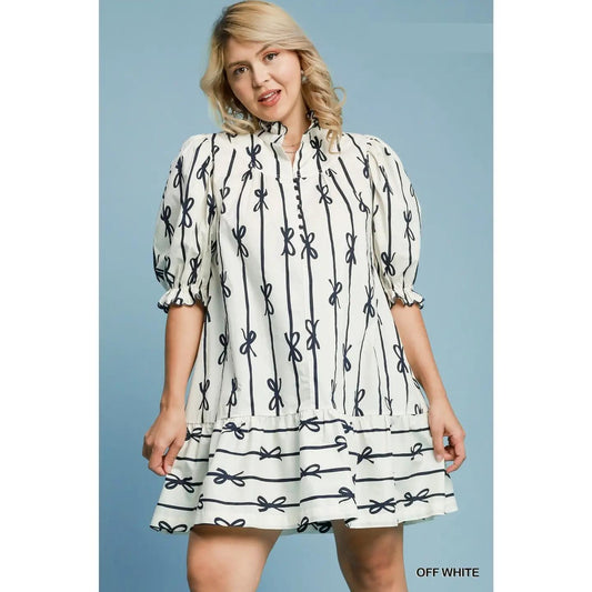 Plus Ribbon Scalloped Mini Dress