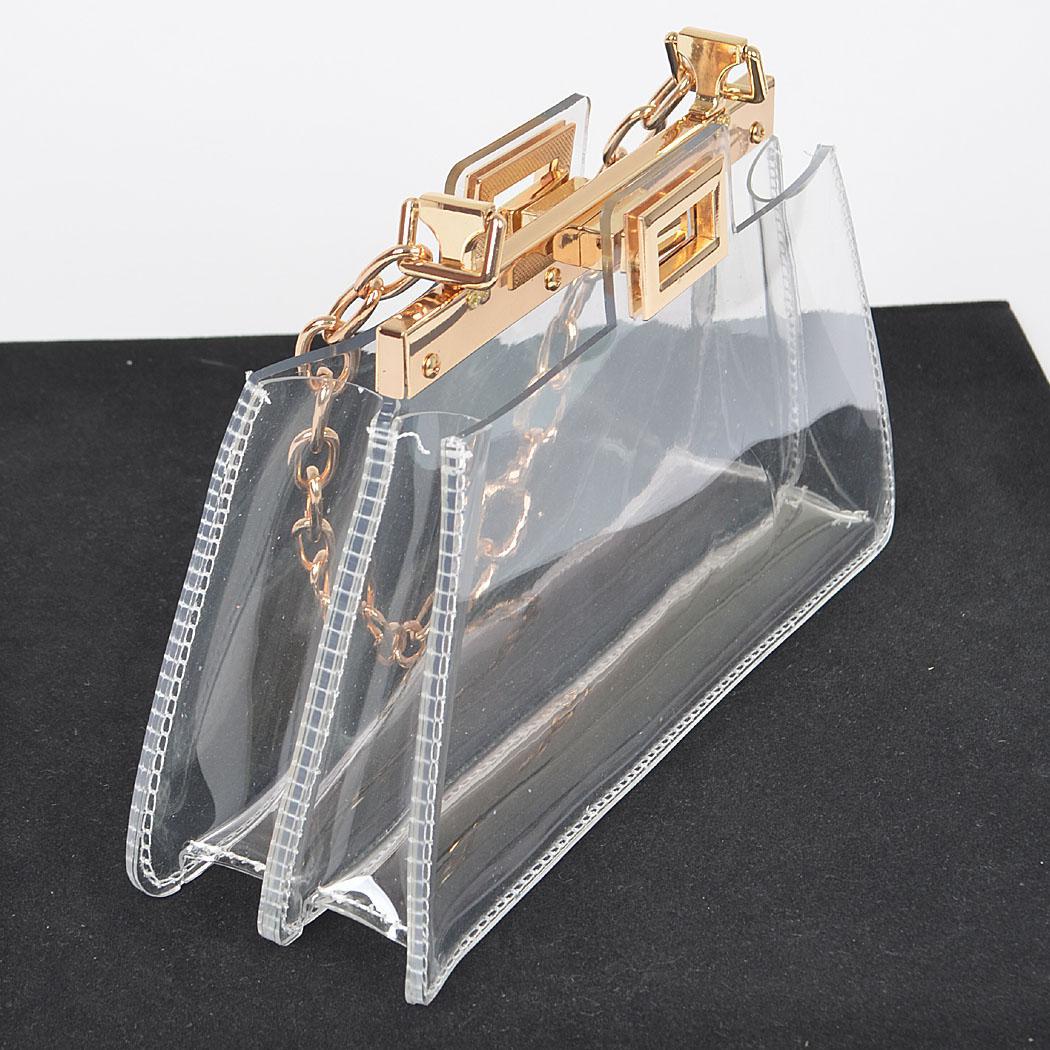 Transparent Double Pocket Chain Handle Clutch