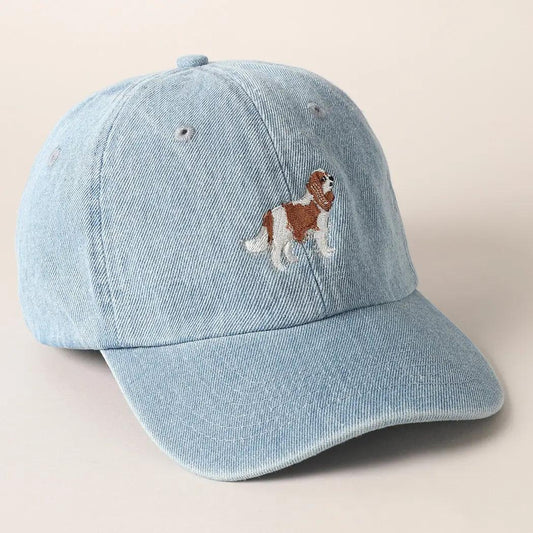 Cavalier King Dog Embroidered Denim Baseball Cap