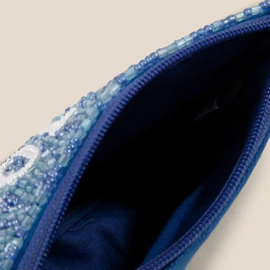Blue Mahjong Money Seed Beaded Coin Purse