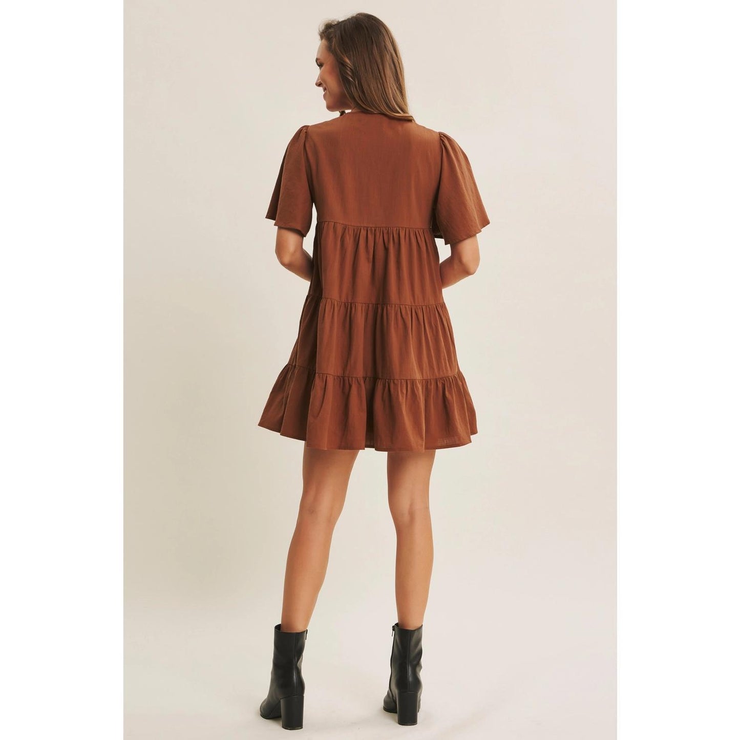 Boho Charm Crochet Yoke Tiered Cotton Mini Dress