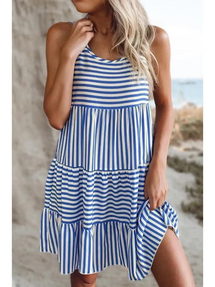 Chic Stripe U Neck Sleeveless Mini Dress