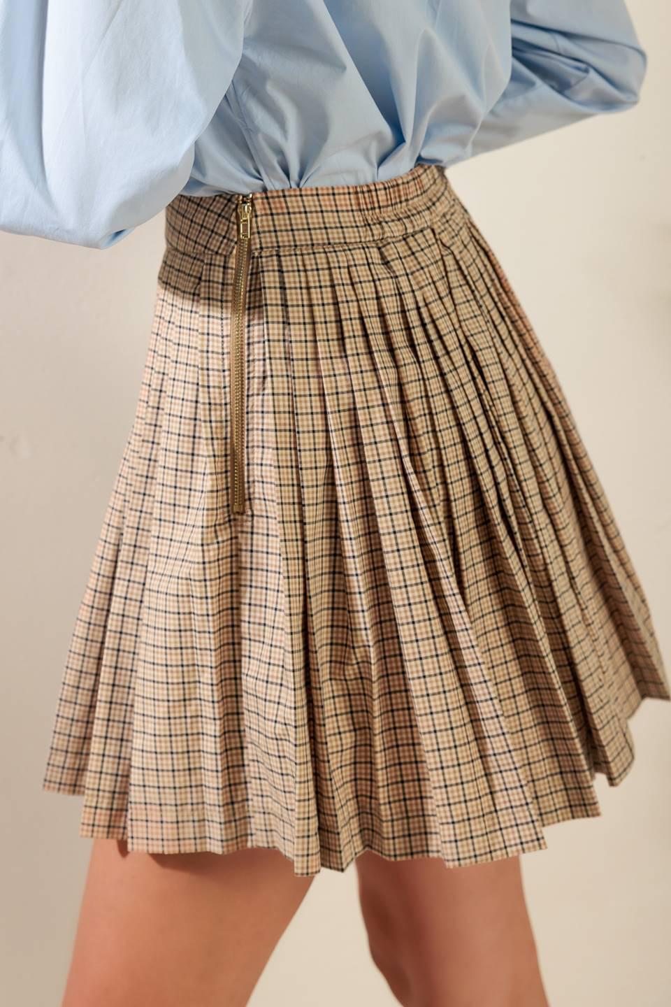 Woven Plaid Pleated Skirt