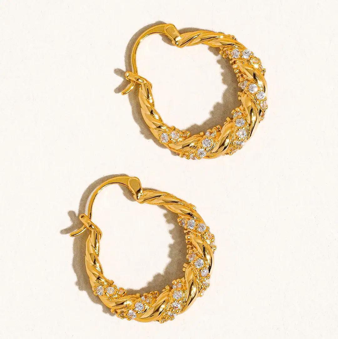 Jasper Rhinestone Twisted Hoop Earring