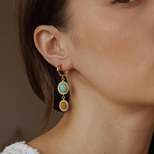 Vence 18K Gold Non-Tarnish Vintage Stone Drop Earrings