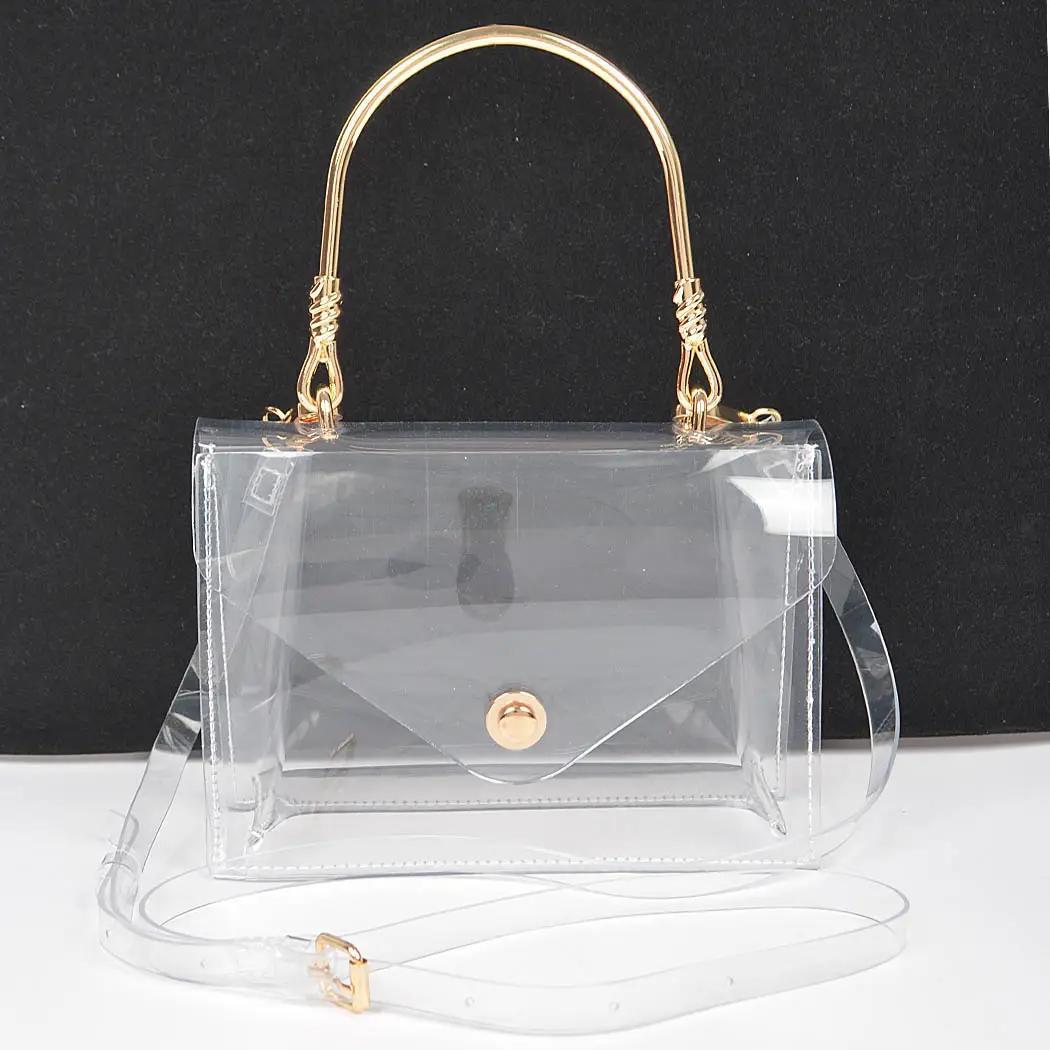 Transparent Metal Handle Flap Clutch