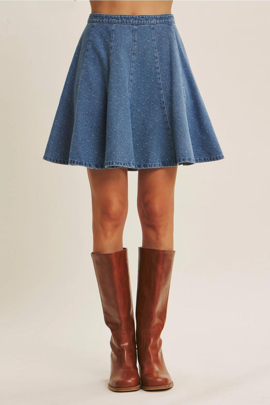 Flirty Mineral-Washed Polka Dot Denim Flare