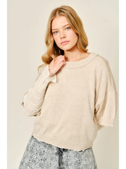 Wool Mix Round Neck Sweater (Oatmeal)