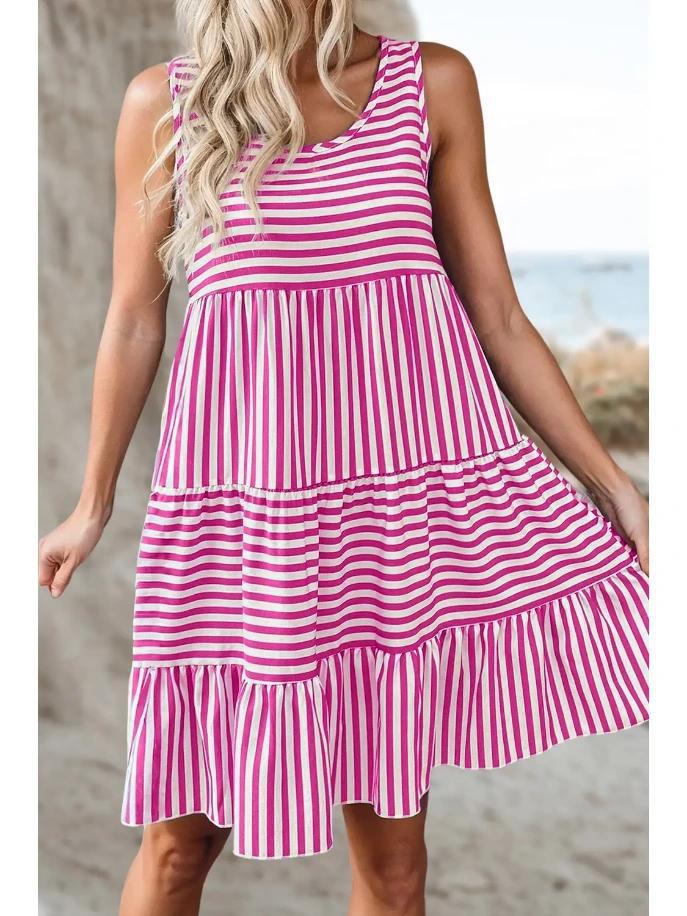 Chic Stripe U Neck Sleeveless Mini Dress