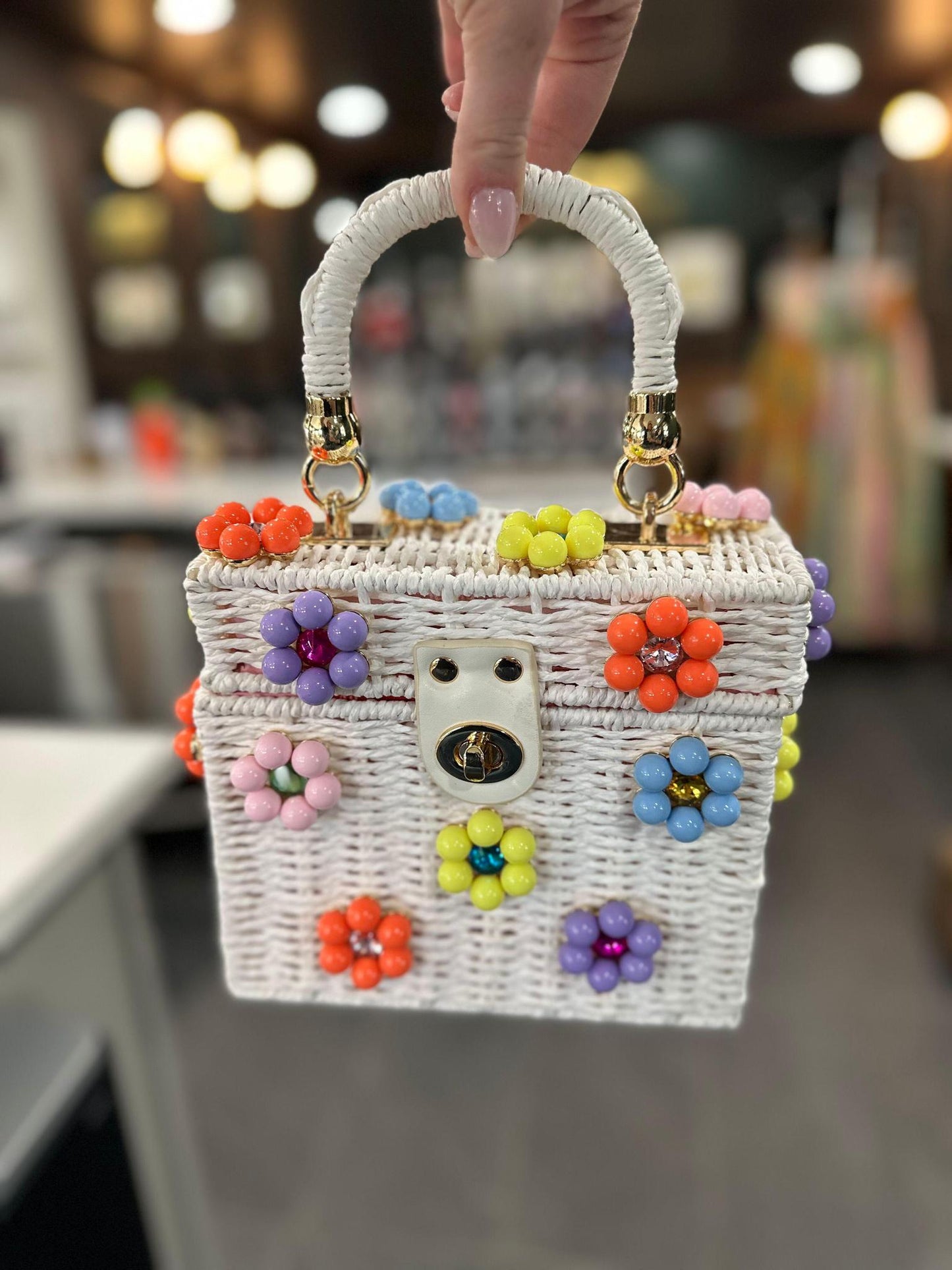 Wicker Bucket Daisy Flower Purse