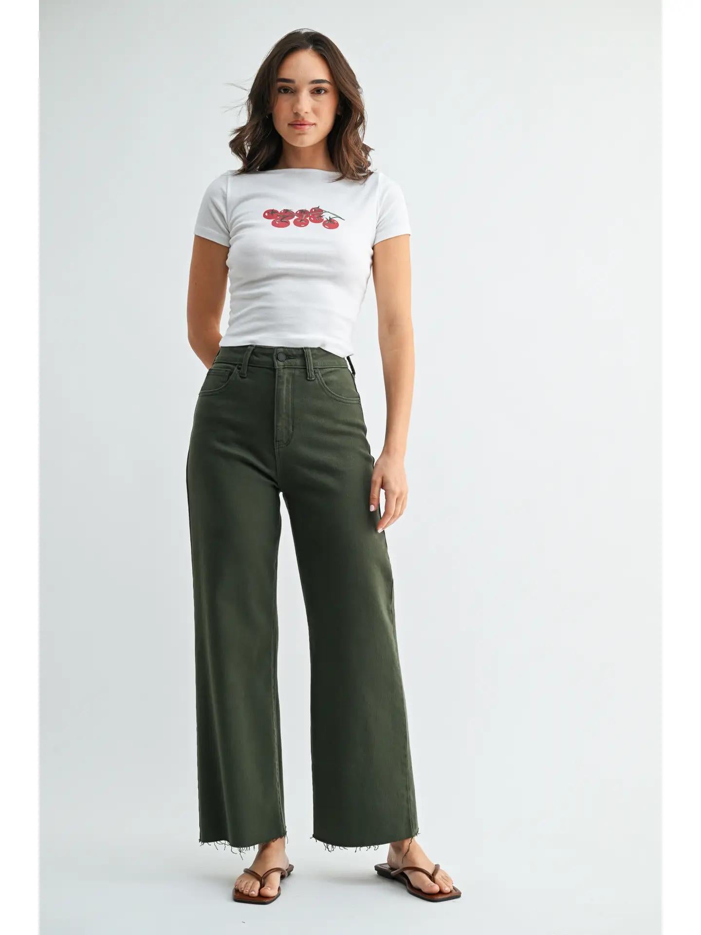 Scissor Cut Wide Leg Jean - Dark Olive