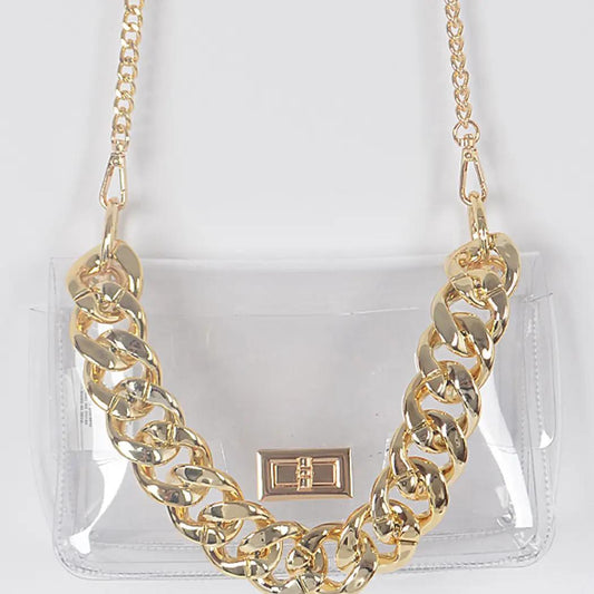 Clear Cross Body Bag W/Oversized Chain
