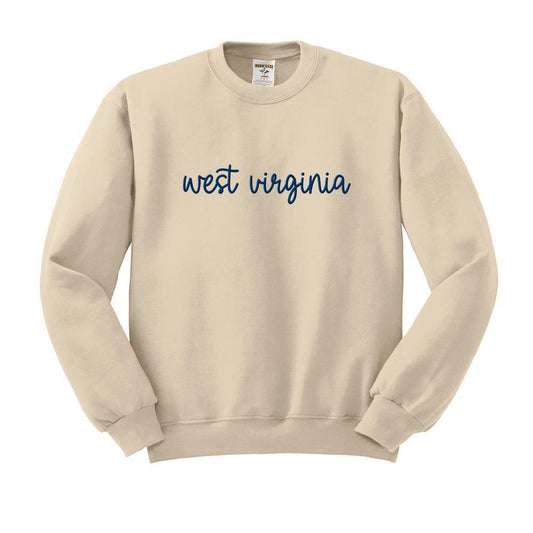 Script West Virginia Embroidered Sweatshirt (Sand)