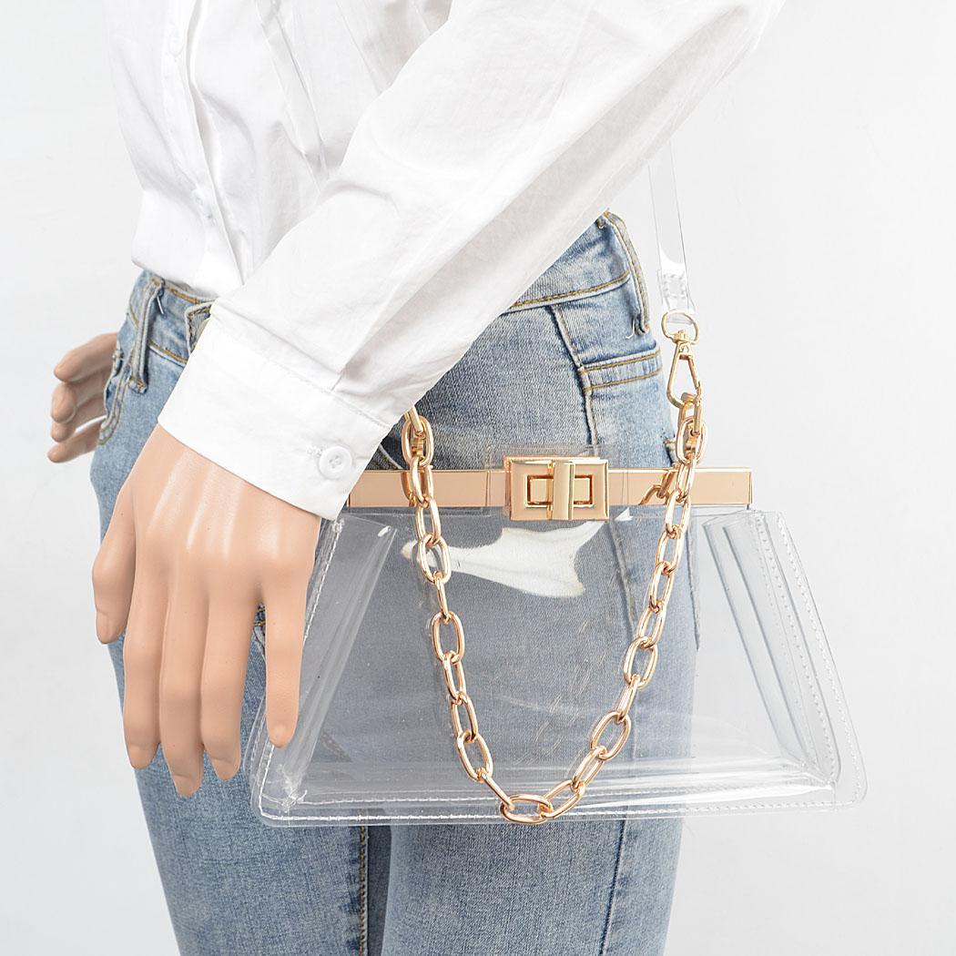 Transparent Double Pocket Chain Handle Clutch