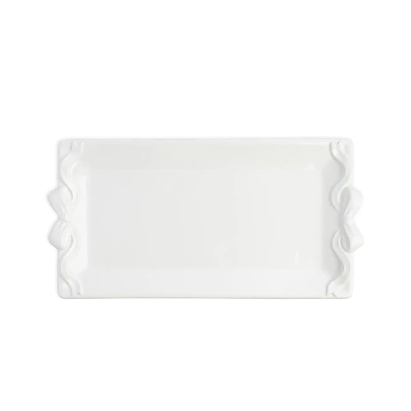 Bow Embossed Rectangle Platter White