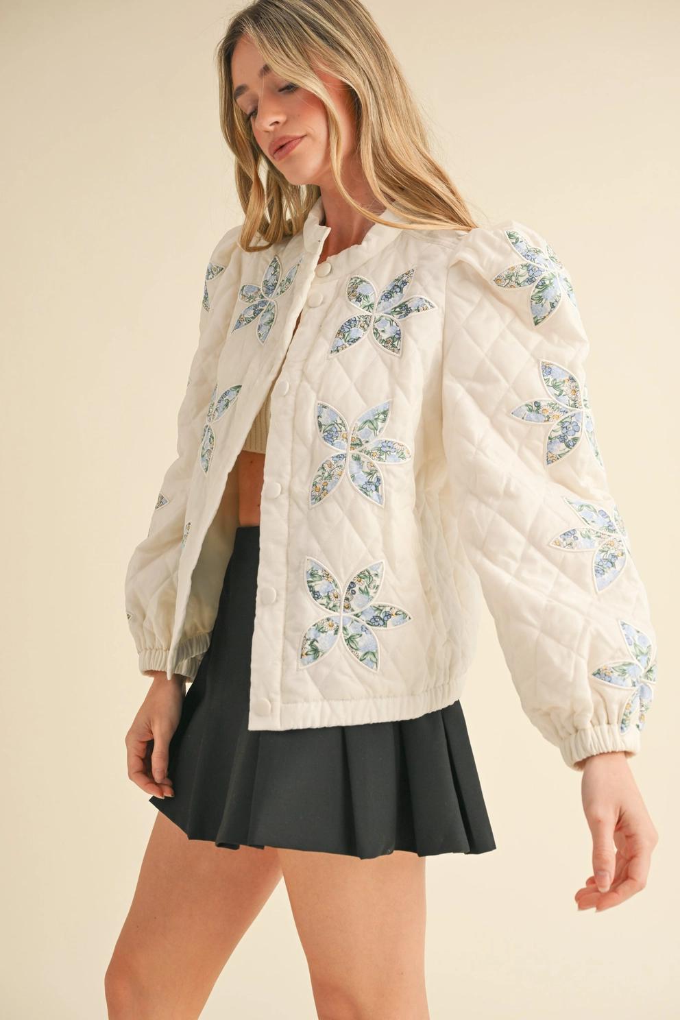 Quilted Jacket with Floral Patchwork