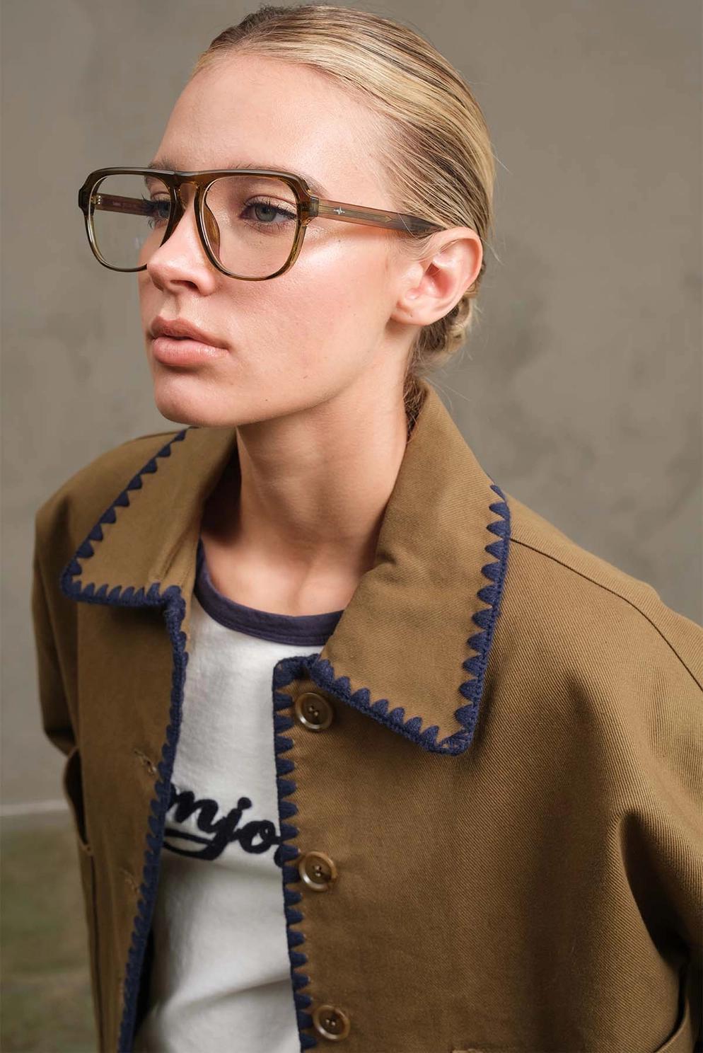 Collar Jacket with Contrast Stitching