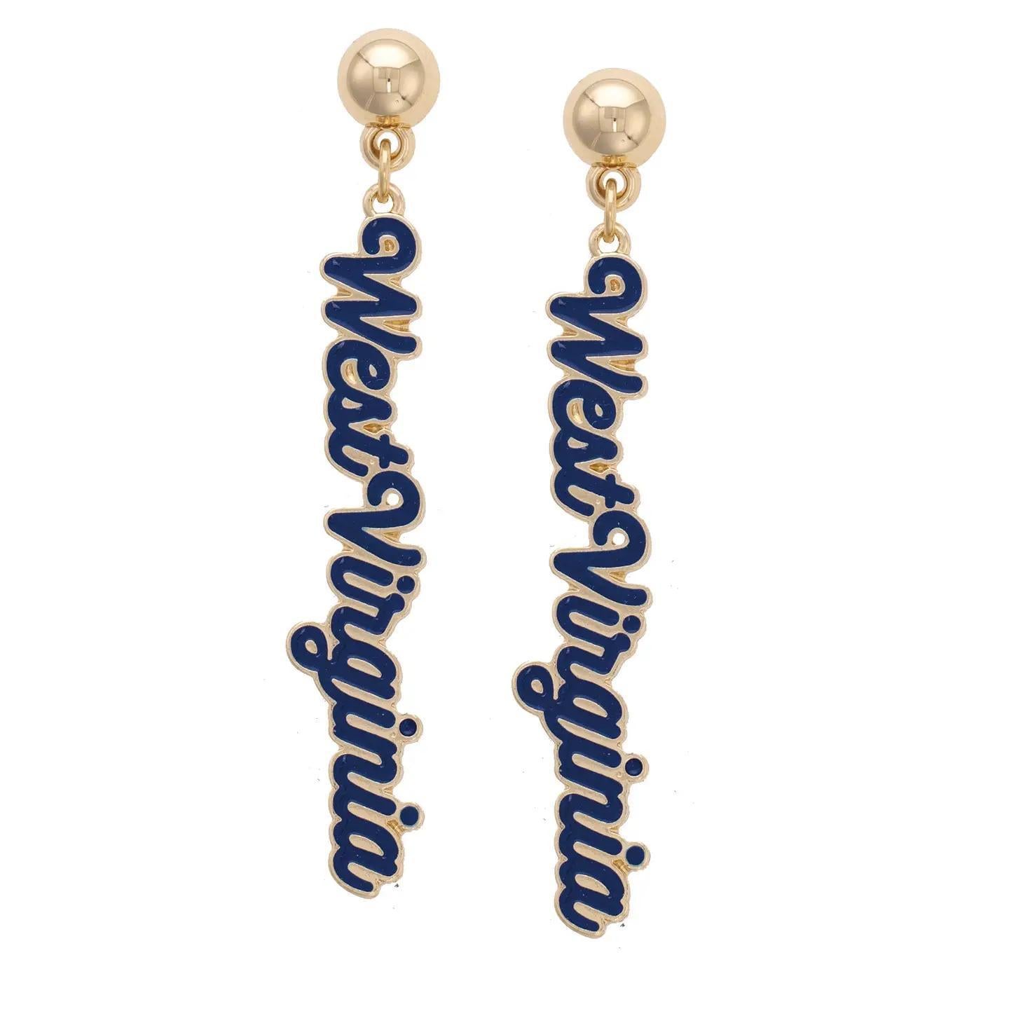West Virginia Mountaineers Enamel Script Earring in Shiny Go